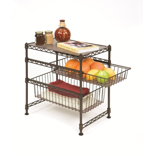 Seville Classics Stackable 3-Tier Sliding Double Basket Cabinet Organizer with Liners, Satin Bronze