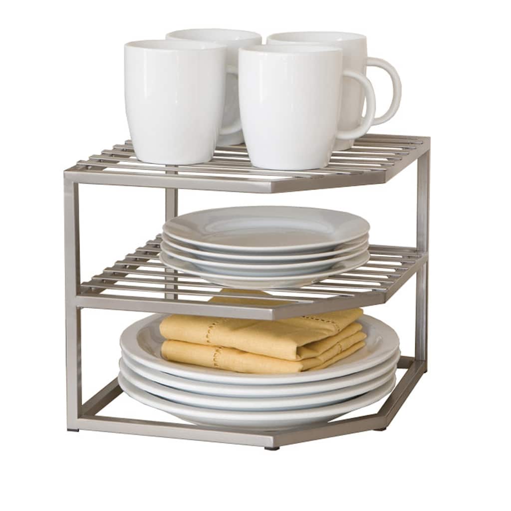 Seville Classics 2-Tier Iron Corner Shelf Kitchen Cabinet Organizer