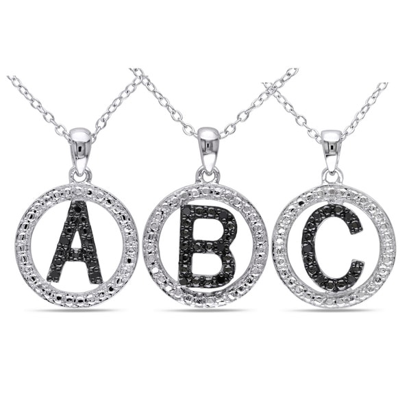 Miadora Sterling Silver Black Diamond Initial Necklace