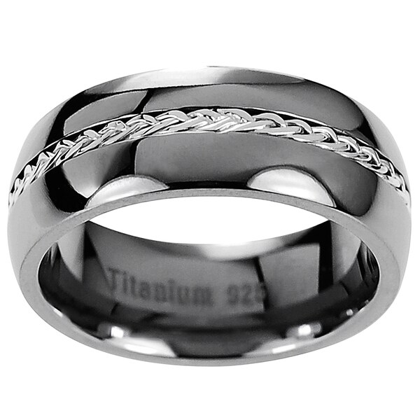 Shop Men's Titanium Braided Inlay Wedding Band - Free Shipping Today ...
