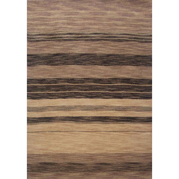 Beige Striped Hand-tufted Wool Rug - 5' x 8'
