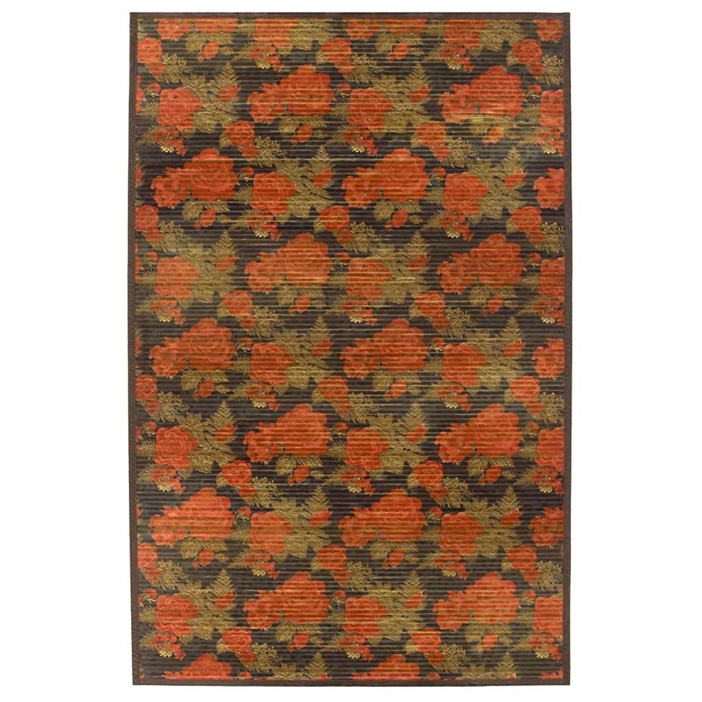 Hand-woven Floral Burgundy/ Green Rug (5' x 8')