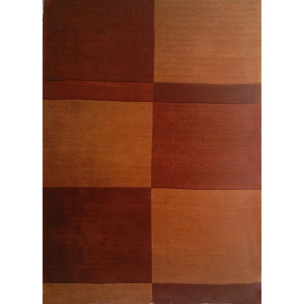 Hand-tufted Geometric Brown Wool Rug (8' x 11')