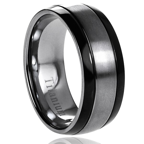 Vance Co. Men's Titanium Brushed Center/ Black Grooved Sides Band (8 mm ...