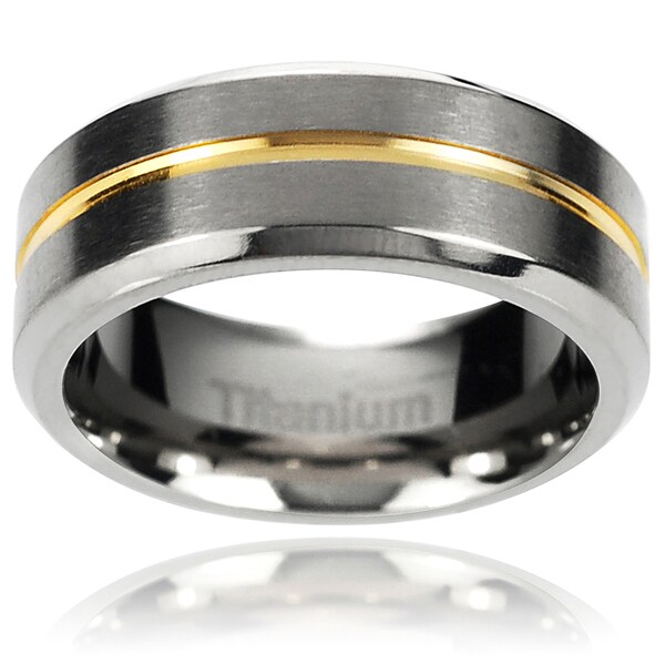 Shop Men's Titanium Two-Tone Beveled Edge Wedding Band ...