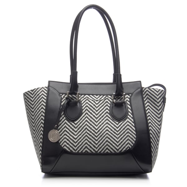 black straw tote bag