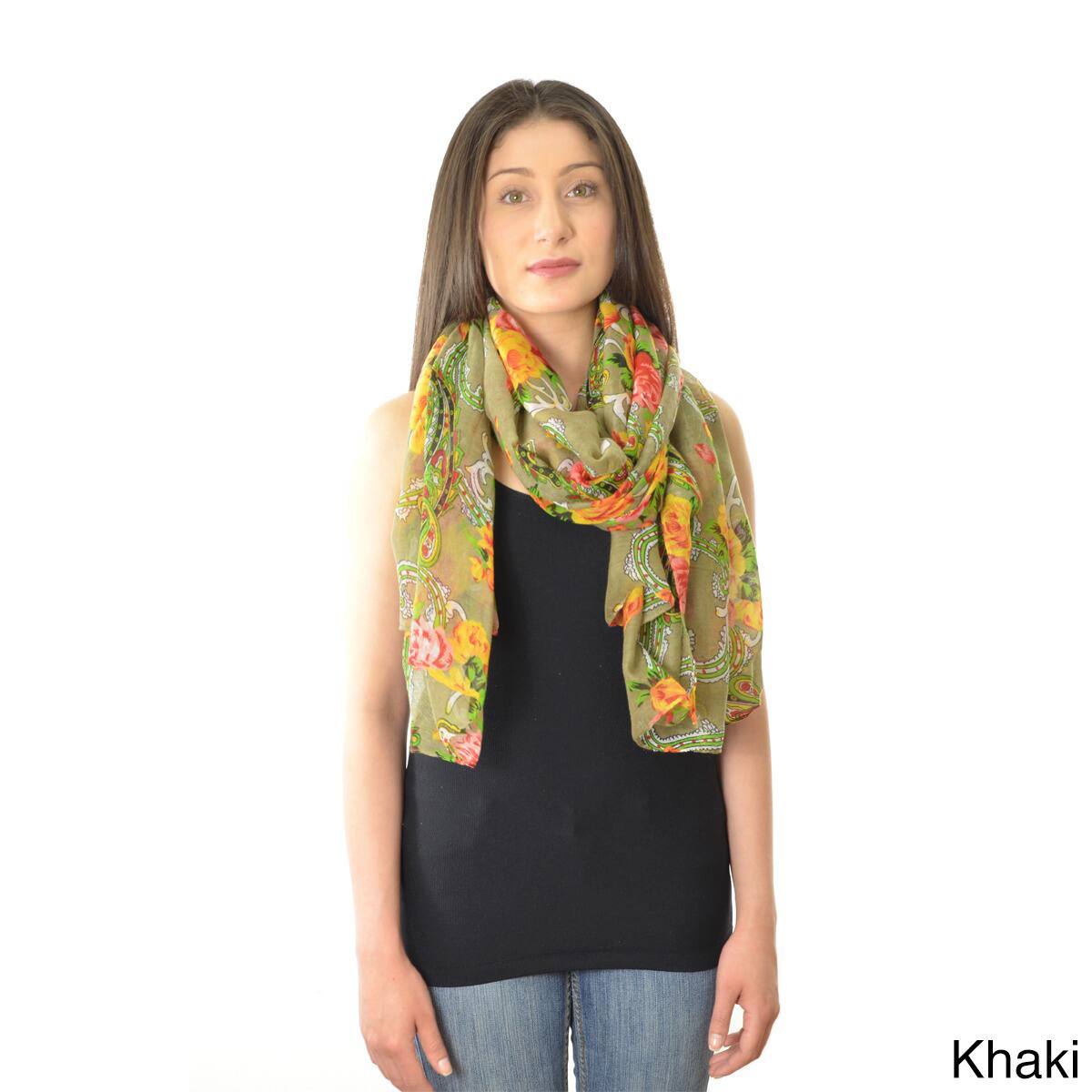 La77 Womens Rose Print Paisley Scarf