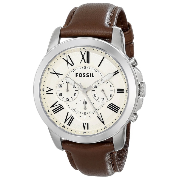 Shop Fossil Men's FS4735 Grant Chronograph Leather Watch - Free ...