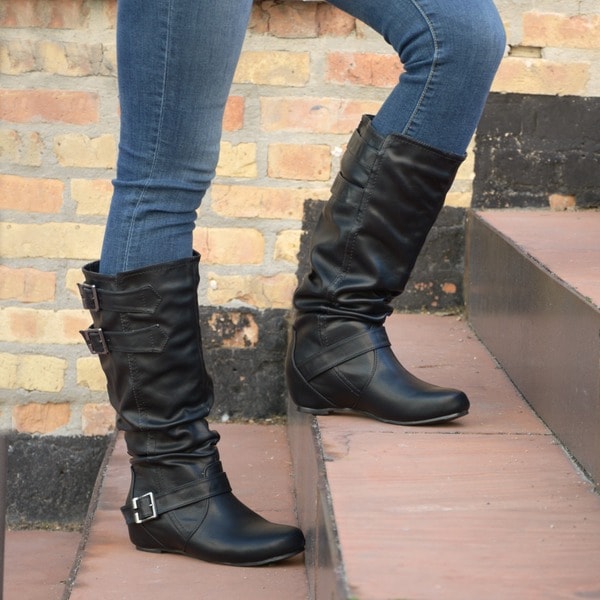 slouch calf length boots