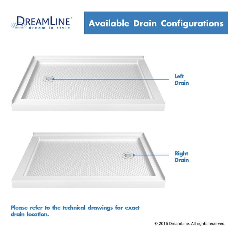 DreamLine SlimLine 36 in. D x 48 in. W x 2 3/4 in. H Double Threshold Shower Base