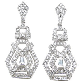 Plutus Sterling Silver Cubic Zirconia Antique-style Dangle Earrings
