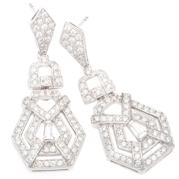 Plutus Sterling Silver TCW 1 3/4 carats Cubic Zirconia Vintage-style Chandelier Earrings