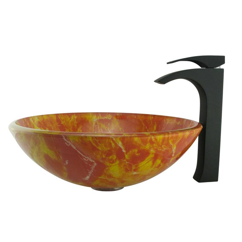 CAE Orange Tempered Glass Bathroom Vessel Sink