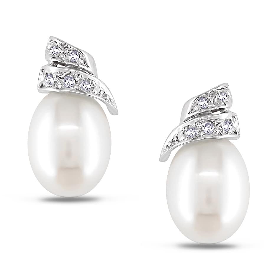 Miadora 14k White Gold Cultured Freshwater Pearl and Diamond Earrings (G-H, I1-I2)