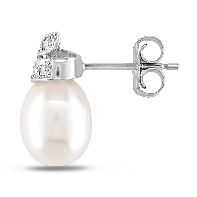 Miadora 14k White Gold Cultured Freshwater Pearl and Diamond Earrings (G-H, I1-I2)