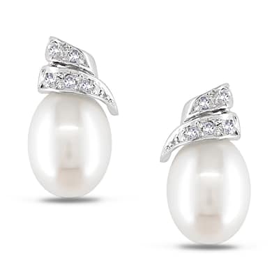 Miadora 14k White Gold Cultured Freshwater Pearl and Diamond Earrings (G-H, I1-I2)