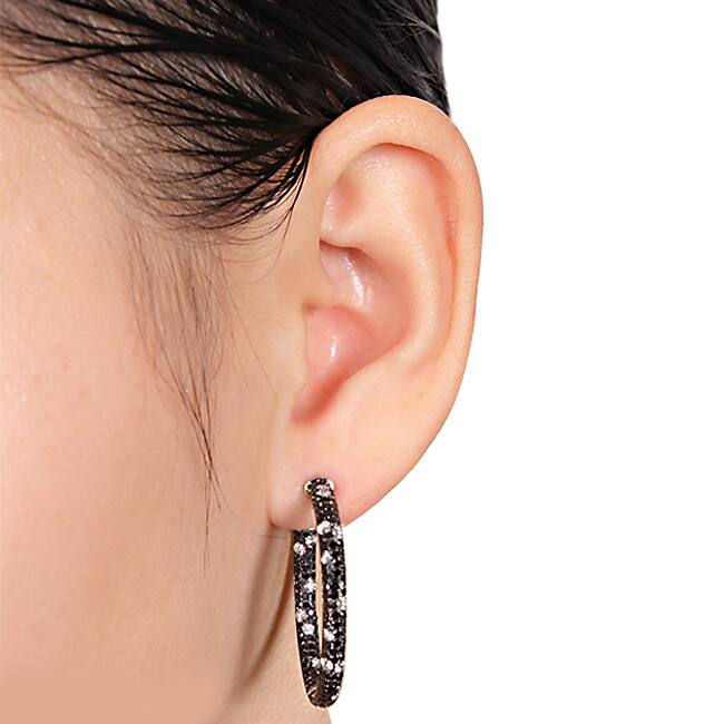 Miadora Signature Collection 14k White Gold 4 1/4ct TDW Black/White Diamond Hoop Earrings