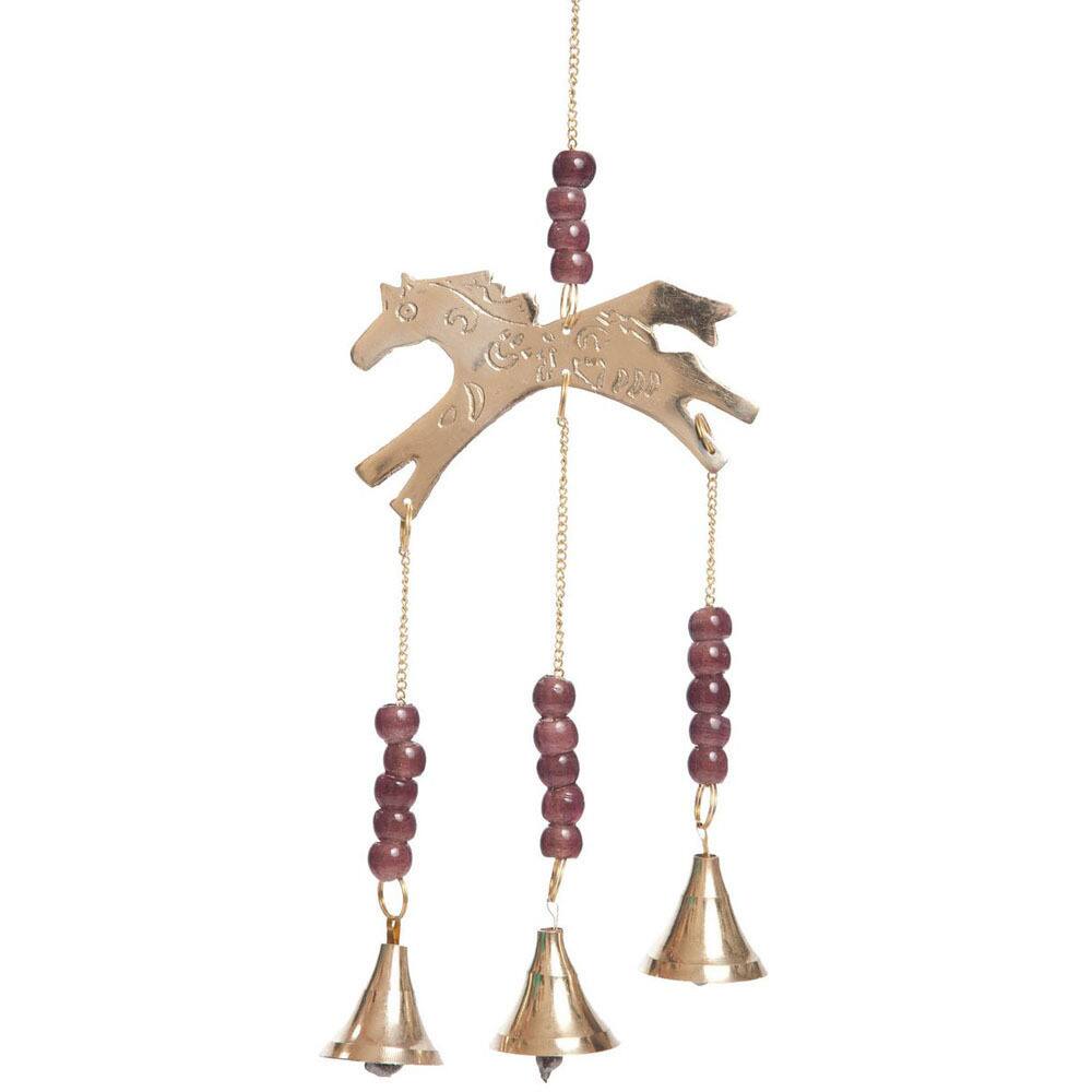 Handmade Brass Bell Horse Wind Chime (India) - Brown