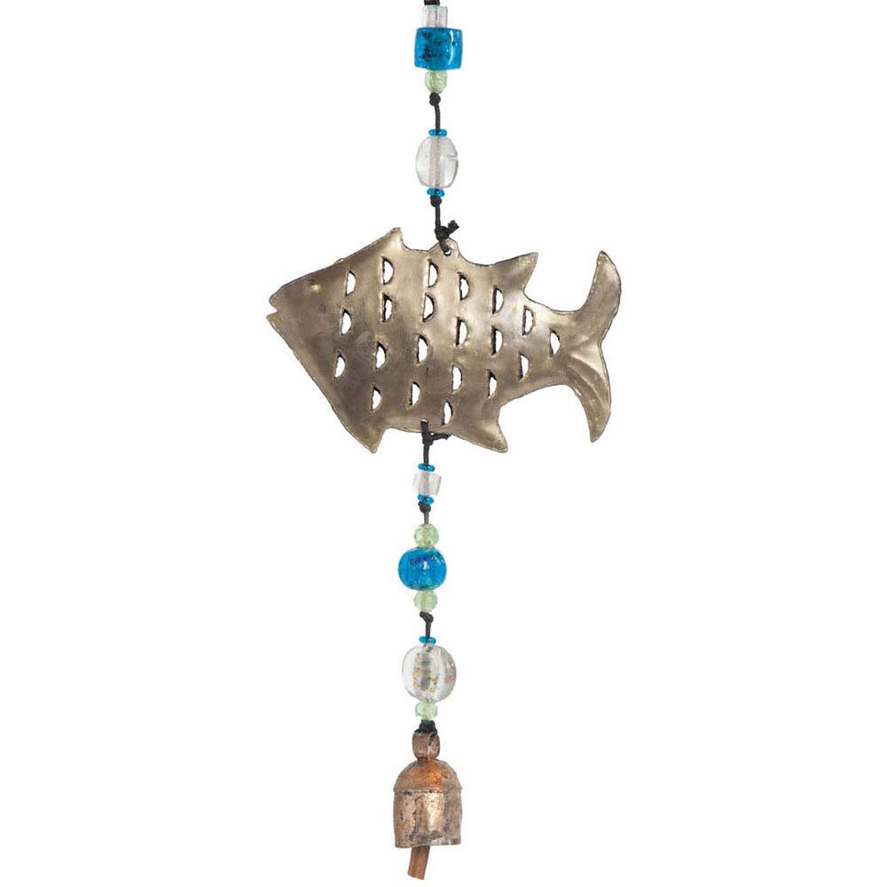 Holy Fish Wind Chime , Handmade in India - Rustic Metal
