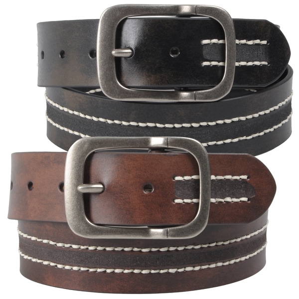 Journee Collection Womens Vintage Topstitched Leather Belt