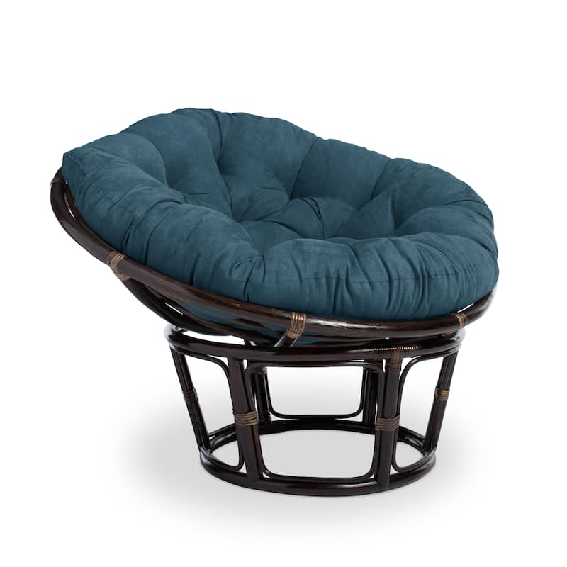 Bali 42-inch Rattan Papasan Chair with Microsuede Cushion - Indigo