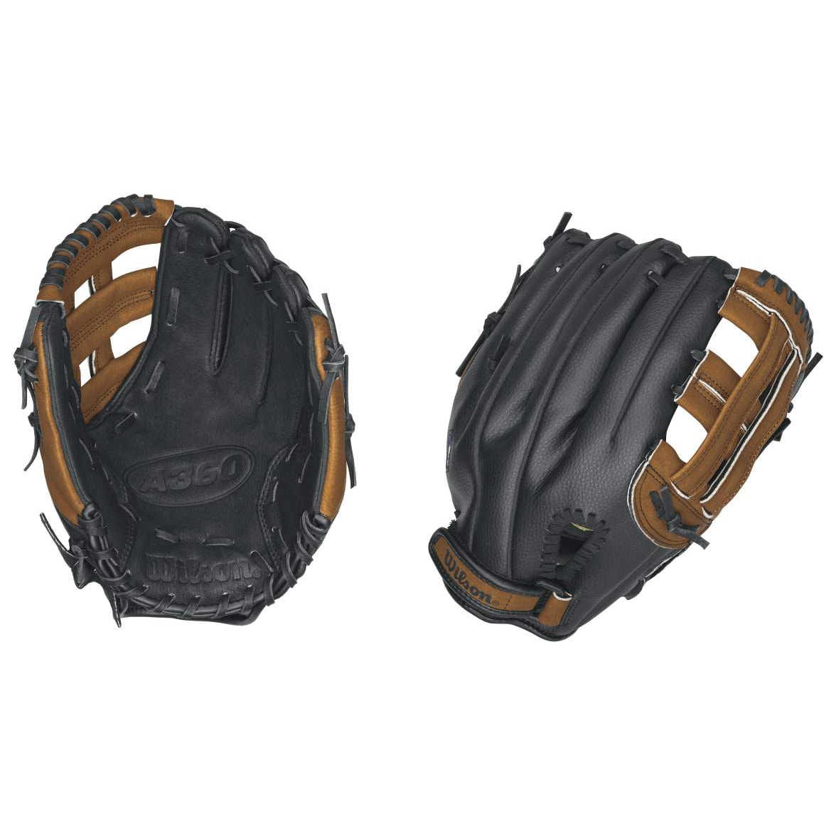 Wilson A360 11.5 inch Glove Right Handed Thrower (Black/brownBrand WilsonClosed back with streamlined hook and loop strapFull leather palm and webDual post web 11.5 inchesAdult/child AdultMale/female MaleRight handed throwerMaterial LeatherColor Blac