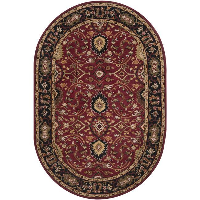 Hand-tufted Hellenic Burgundy Wool Area Rug (8' x 10' Oval)