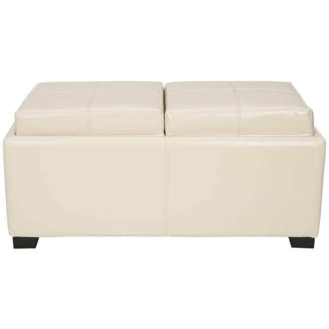   Double Tray Flat Cream Leather Storage Ottoman  