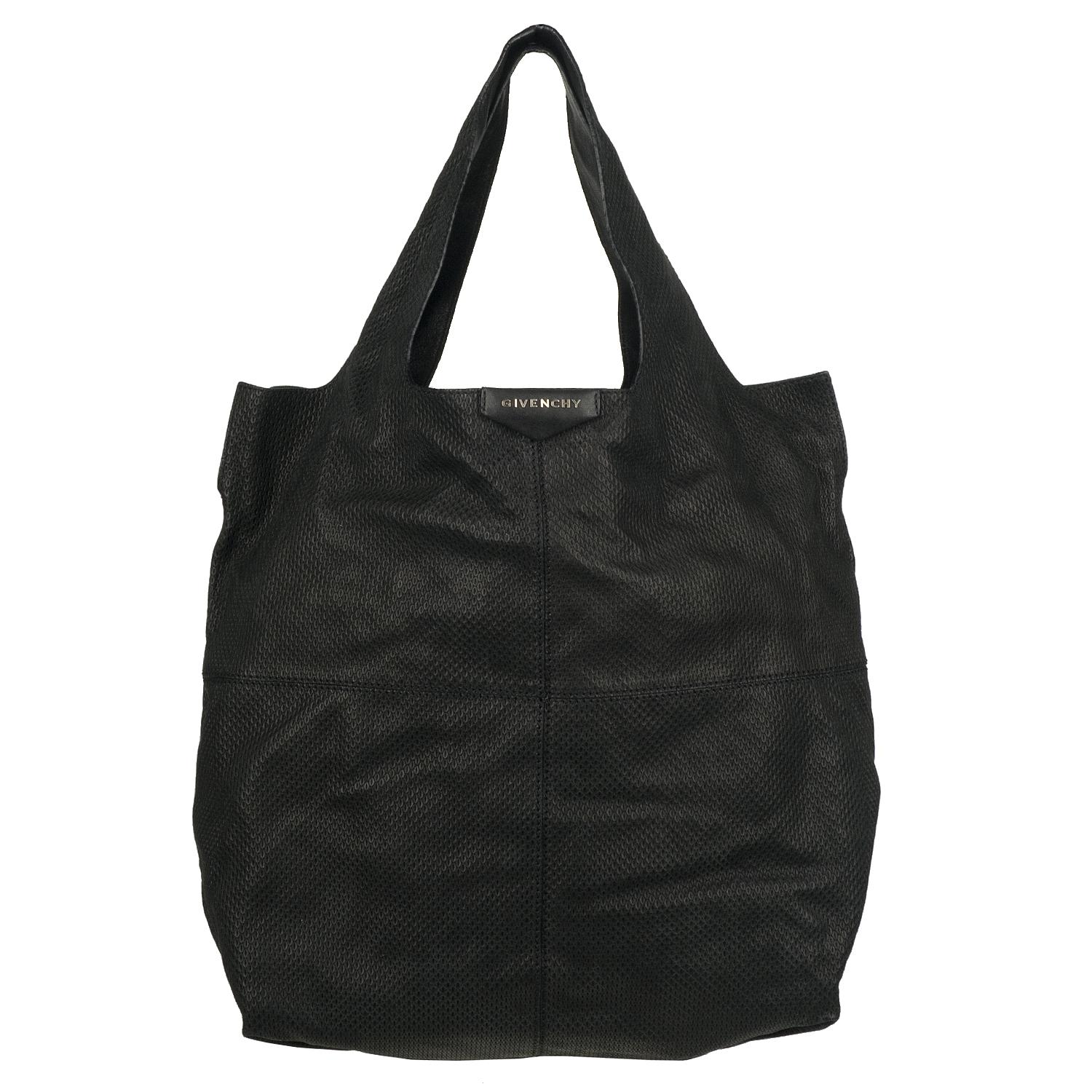 Givenchy George V Black Perforated Leather Tote Bag  