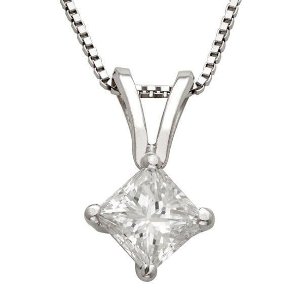 14k Gold 1/3ct TDW Princess Diamond Solitaire Necklace (I J, I1 I2 