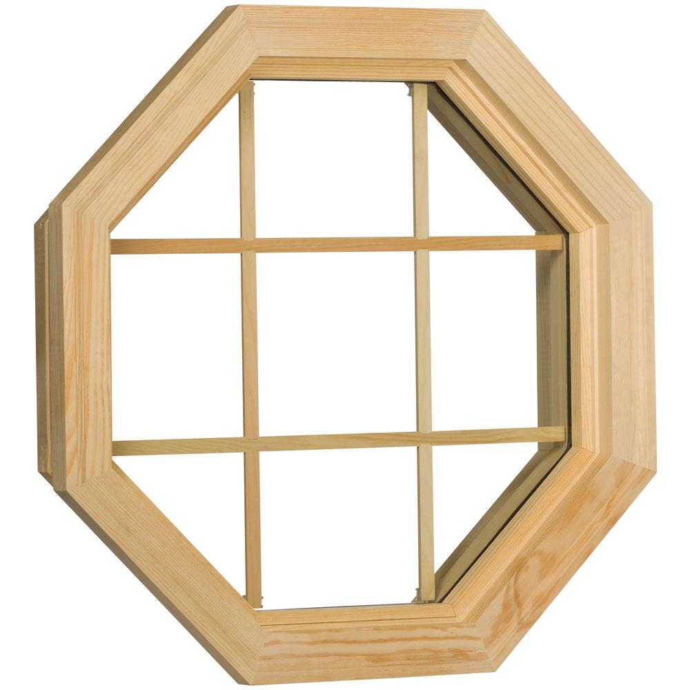 Century Unfinished Wood Fixed Clear Single Pane Glass Octagon Window 