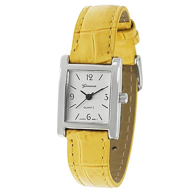 Geneva Platinum Womens Yellow Crocodile Embossed Strap Watch