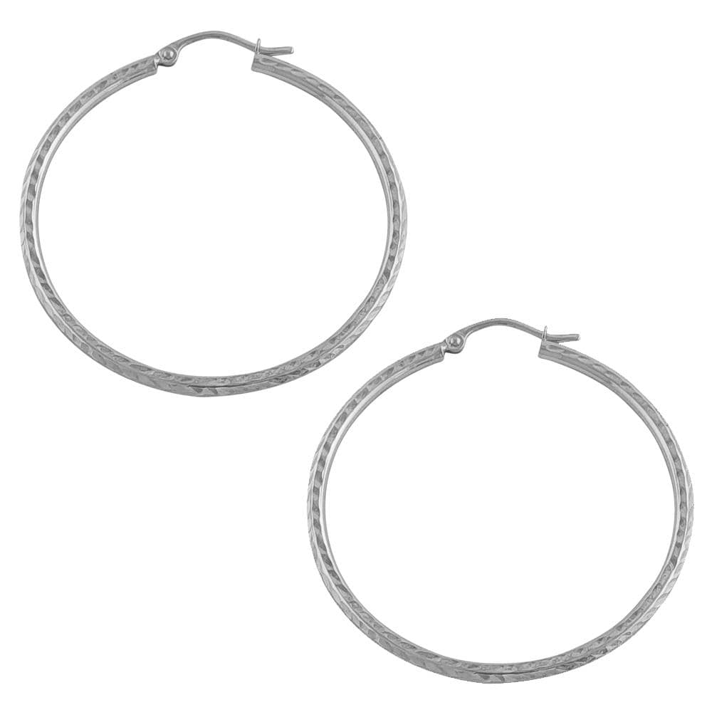 14k White Gold 40 mm Diamond cut Hoop Earrings  