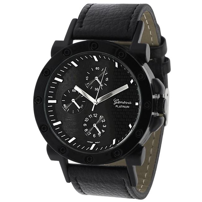 Geneva Platinum Mens Chronograph style Leather Strap Watch