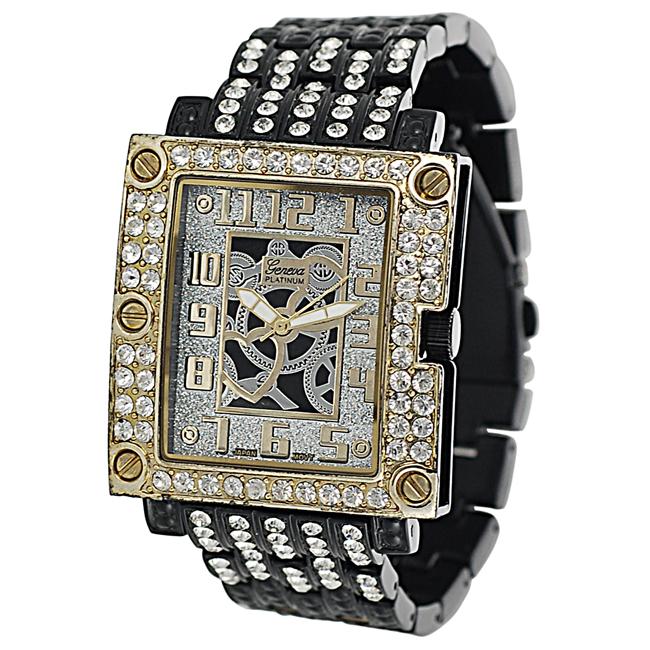 Geneva Platinum Mens Rhinestone Link Watch