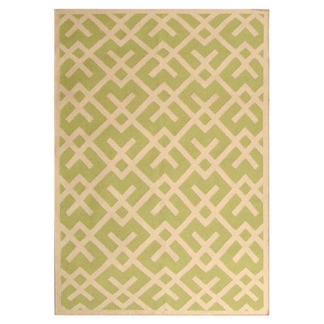 Handmade Olive/ Ivory Dhurrie Wool Rug (6 x 9)  