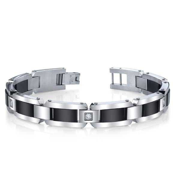 Stainless Steel and Black IP Men's Cubic Zirconia Bracelet