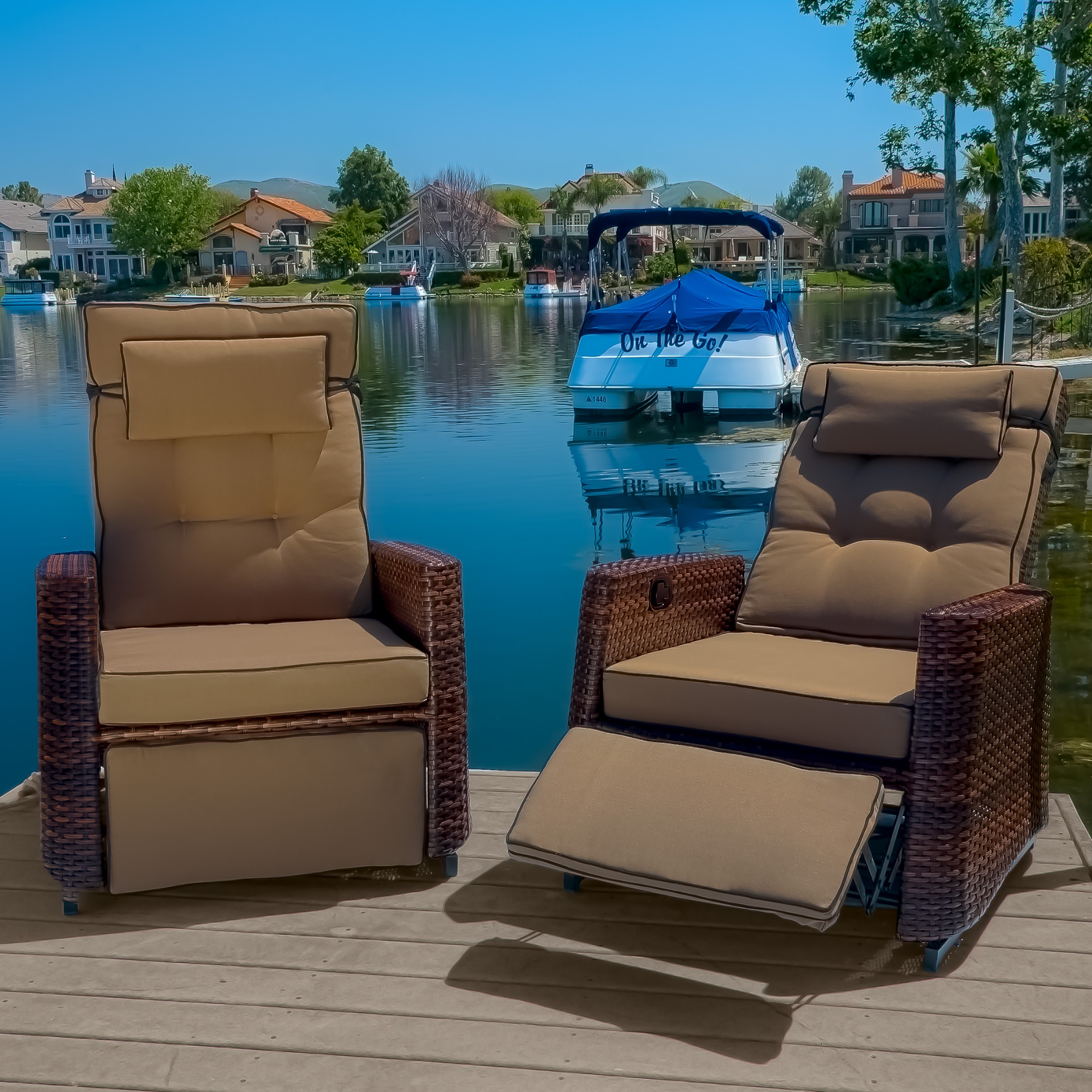 Outdoor Brown Wicker Recliners (Set of 2)  