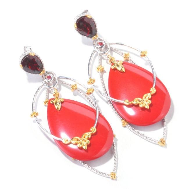 Michael Valitutti Two tone Red Coral, Garnet and Ruby Earrings