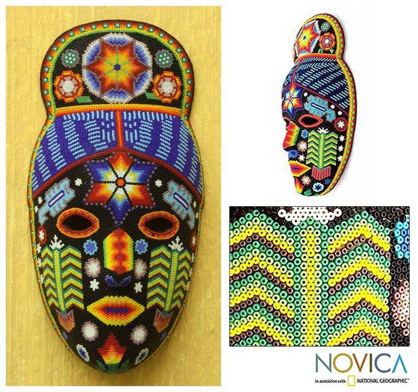 Glass-beaded 'Teruka-warra' Paper Mache Mask (Mexico)