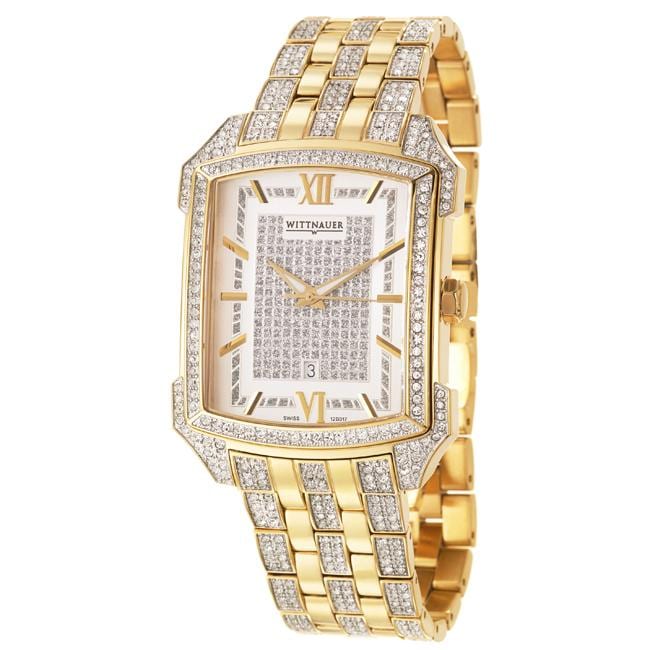 Wittnauer Mens Crystal Yellow Goldplated Stainless Steel Quartz