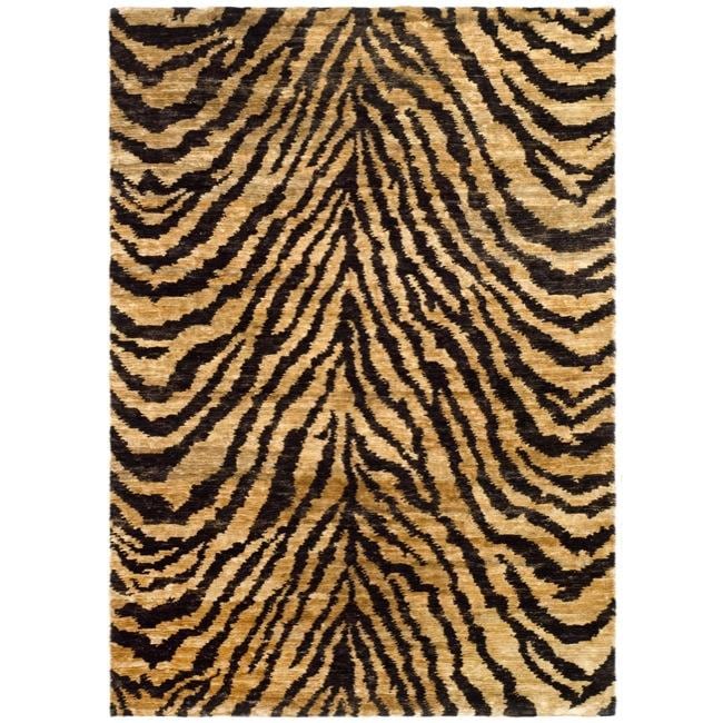 Hand knotted Vegetable Dye Tiger Beige/ Black Rug (8 X 10)