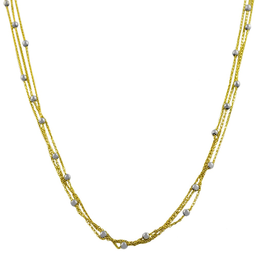 14k Two tone Gold Triple Strand Ball Station Necklace   13716637
