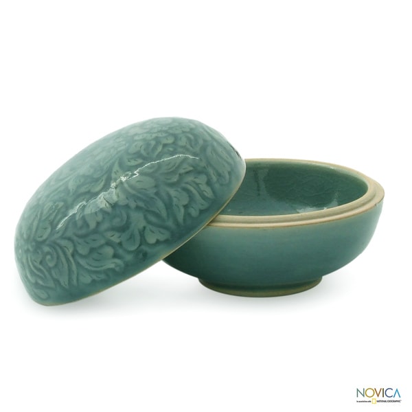 Celadon Ceramic 'Divine Cloud' Box (Thailand) Novica Vases