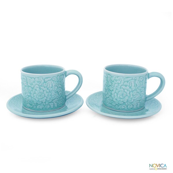 Shop Handmade Set of 2 Celadon Ceramic \'Rose of Sharon\' Cups and ... Shop Handmade Set of 2 Celadon Ceramic \'Rose of Sharon\' Cups and ...