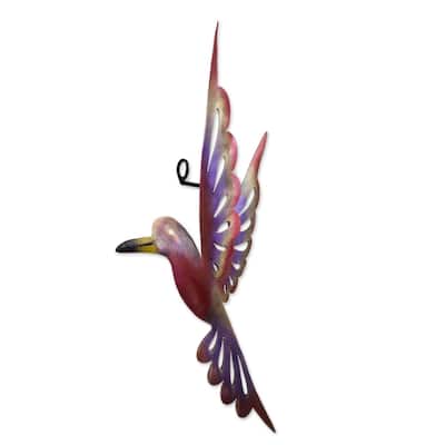 Rosy Hummingbird Indoor Outdoor Patio Garden Decorator Accent Red Purple Yellow Painted Iron Metal W