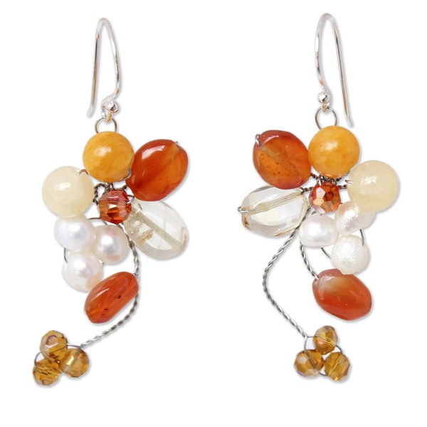 Shop Handmade Multi-Gemstone 'Radiant Bouquet' Pearl Earrings (5 mm ...