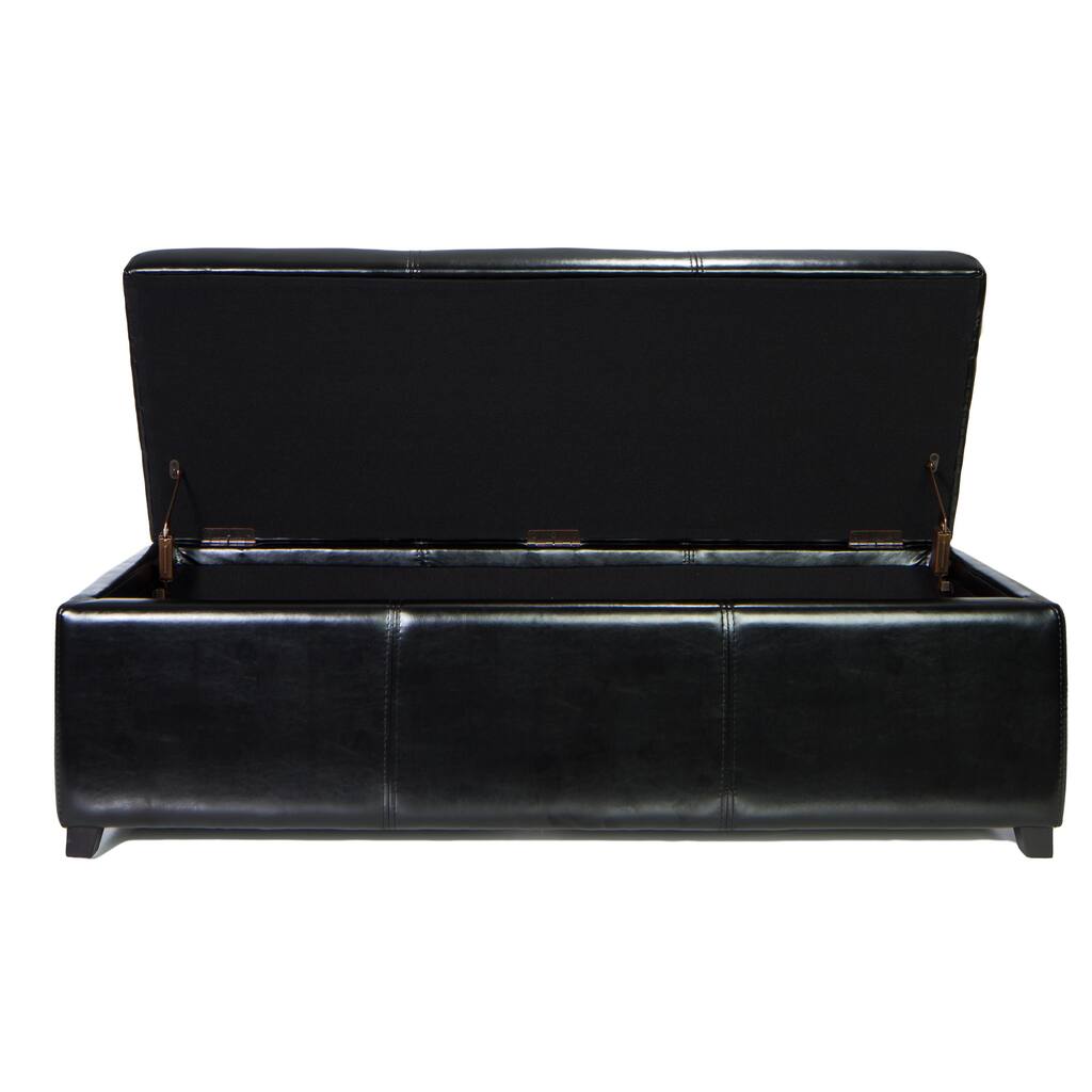 Traditional Black Faux Leather Long Storage Ottoman Bench