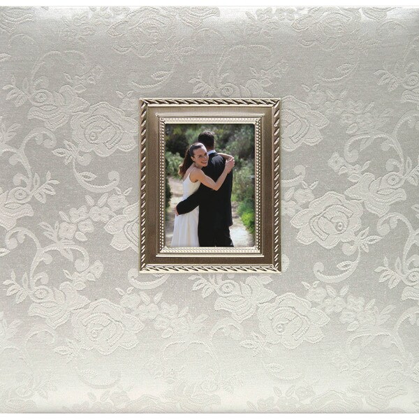 12-inch Postbound Wedding Album with Floral Fabric and Metal Frame