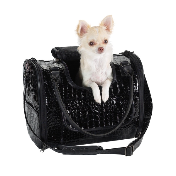 Insten Black Designer Faux Leather Pet Dog puppy Cat Carrier Tote Bag